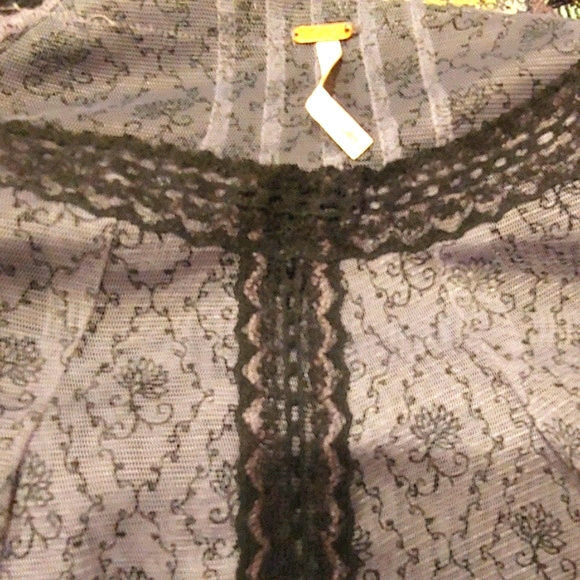 Free People sheer Lavender W/ Black Lace Trim top - Picture 5 of 5